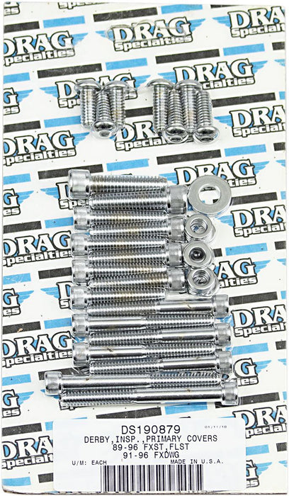 Drag Specialties Chrome Socket-Head Primary Cover Bolt Kit Knurled - Part #DS190879 - Hogparts UK
