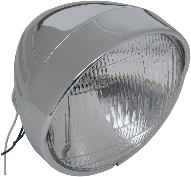 Drag Specialties Headlight 6.5" W/ Visor Grooved Chrome 60/55W - Part #DS280033 - Hogparts UK