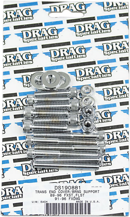 Drag Specialties Chrome Socket-Head Transmission End Cover Bolt Kit Knurled - Part #DS190881 - Hogparts UK