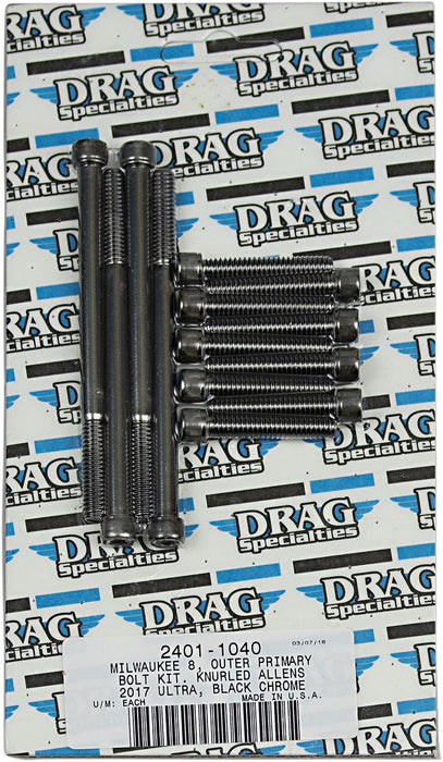 Drag Specialties Bolt Kit M8 Outer Primary Knurled Allen Head Black - Part #24011040 - Hogparts UK