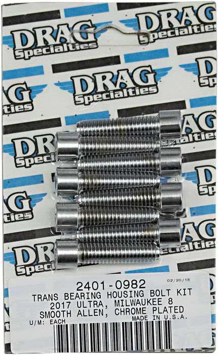 Drag Specialties Bolt Kit M8 Transmission Bearing Housing Smooth Socket Head Chrome - Part #24010982 - Hogparts UK