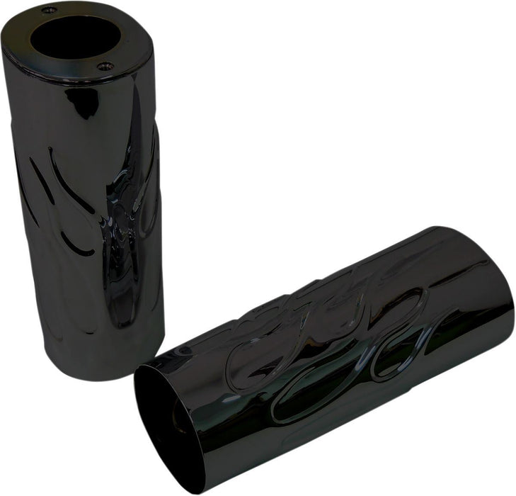 Drag Specialties Fork Slider Flame Covers +2" Black - Part #04110150 - Hogparts UK