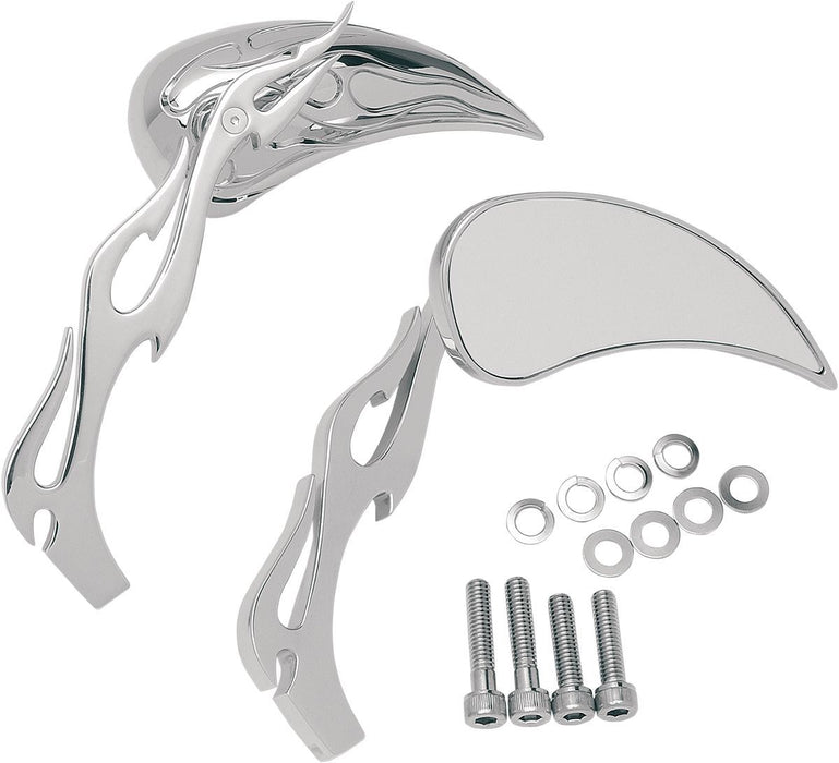 Drag Specialties Mirror Kit Flame Teardrop W/ Flame Stems Chrome - Part #06400116 - Hogparts UK