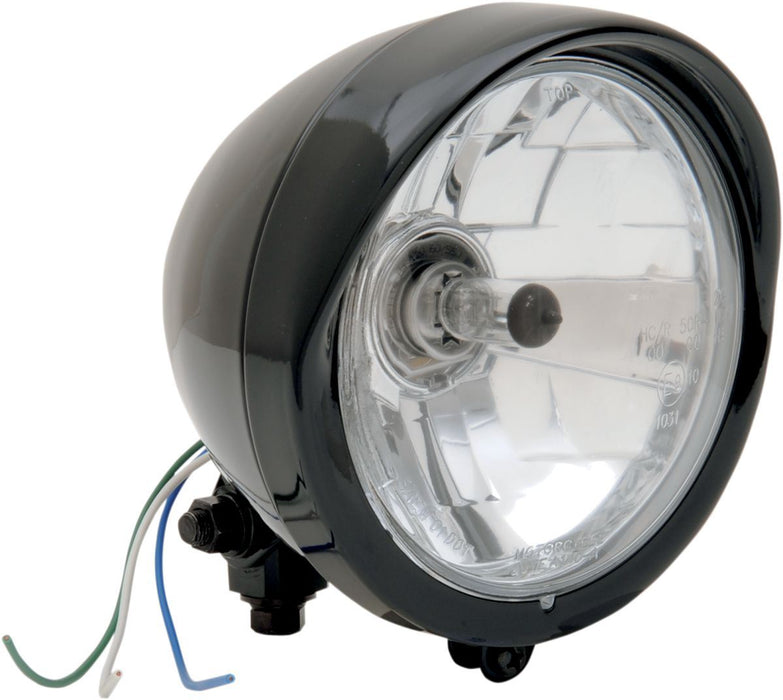 Drag Specialties Black 5-3/4" Diamond-Style Bottom-Mount Headlight Assembly With Visor - Part #20011121 - Hogparts UK