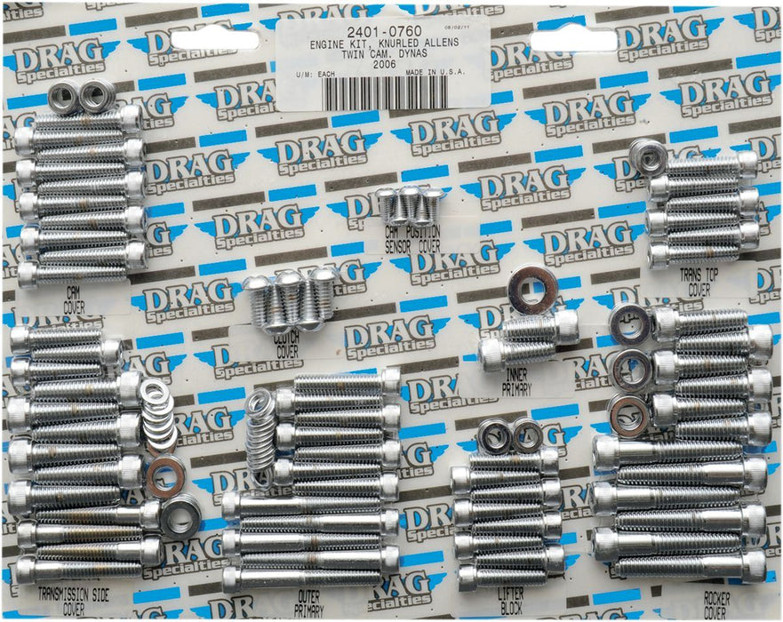 Drag Specialties Chrome Socket-Head Motor Bolt Kit Knurled - Part #24010760 - Hogparts UK