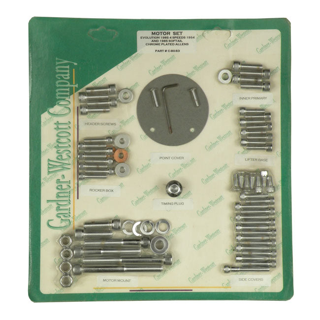 Motor Screw Sets, Chrome Allen for 84-85 Softail
