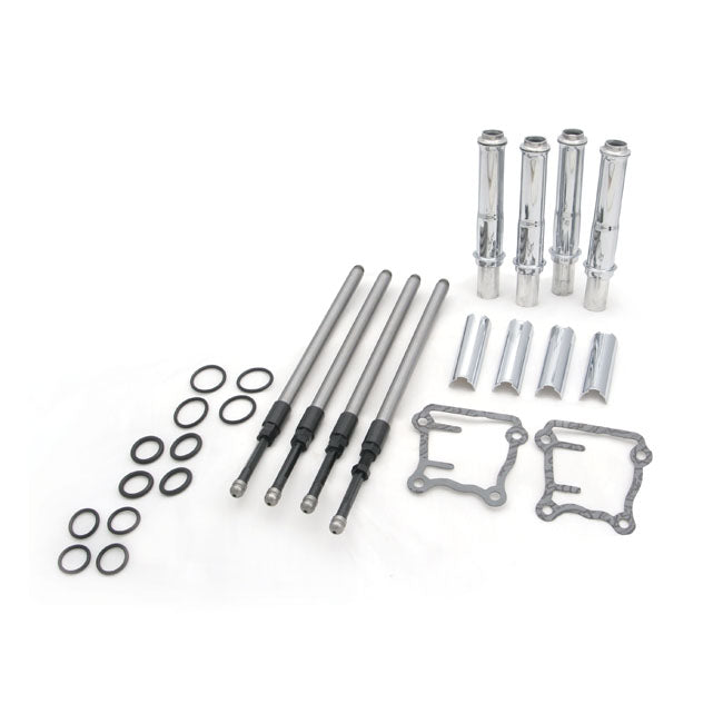 S&S, Twin Cam Quickee Pushrod & Cover Kit. Chrome for 99-17 TCa/B . With 88" Up To 124" Engines