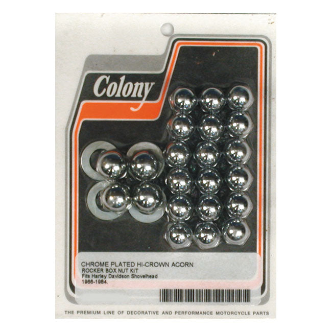 Colony, Shovel Rocker Box Top Nut Kit. Chrome, Acorn for 66-84 Shovelhead