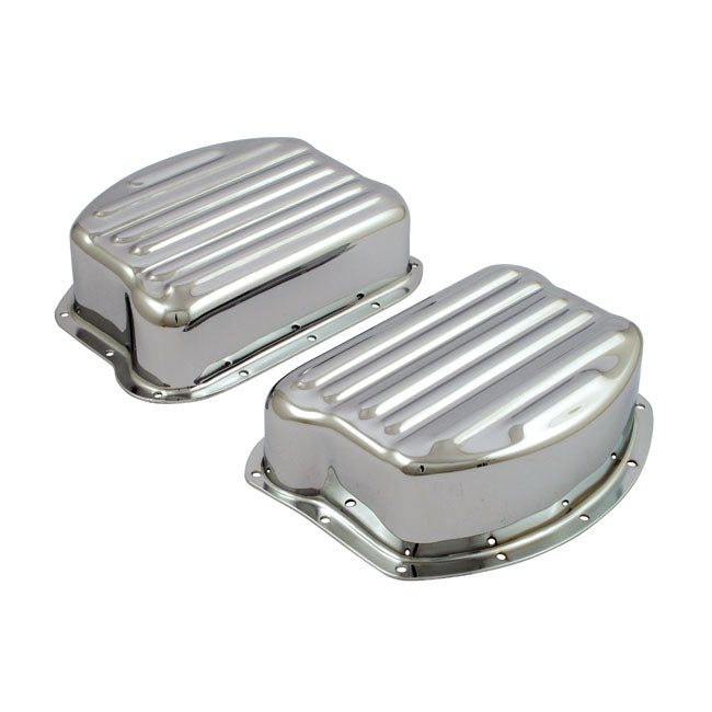 Paughco, Rocker Covers. Ribbed Style Steel. Chrome for 48-65 Panhead