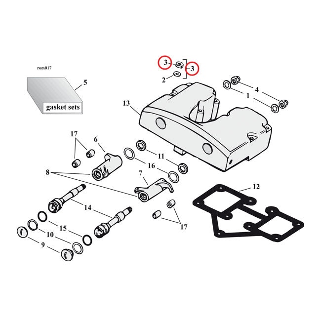 Gw, Shovel Rocker Box Top Nut Kit. Chrome, Oem Style for 66-84 Shovel