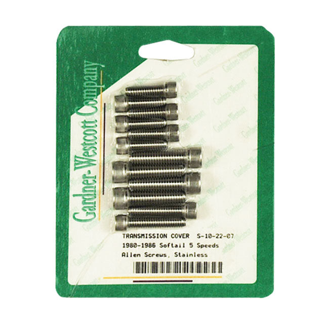 Transm. End Cover Screw Kit, Stainless for 80-86 5-Sp Big Twin (Allen Head)