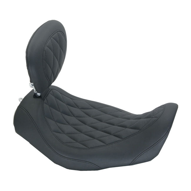 Mustang, Wide Tripper Solo Seat. With Rider Backrest for 06-17 Dyna (Excl. 14-17 Fat Bob)