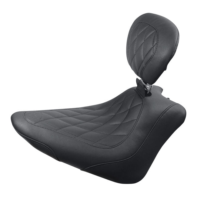 Mustang, Wide Tripper Solo Seat. With Rider Backrest for 11-13 Softail FXs Blackline; 11-17 Fls/S Softail Slim