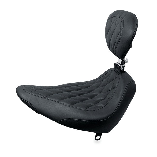 Mustang, Wide Tripper Solo Seat. With Rider Backrest for 84-06 Softail With Up To 150 Stock tyre (Excl. Deuce)