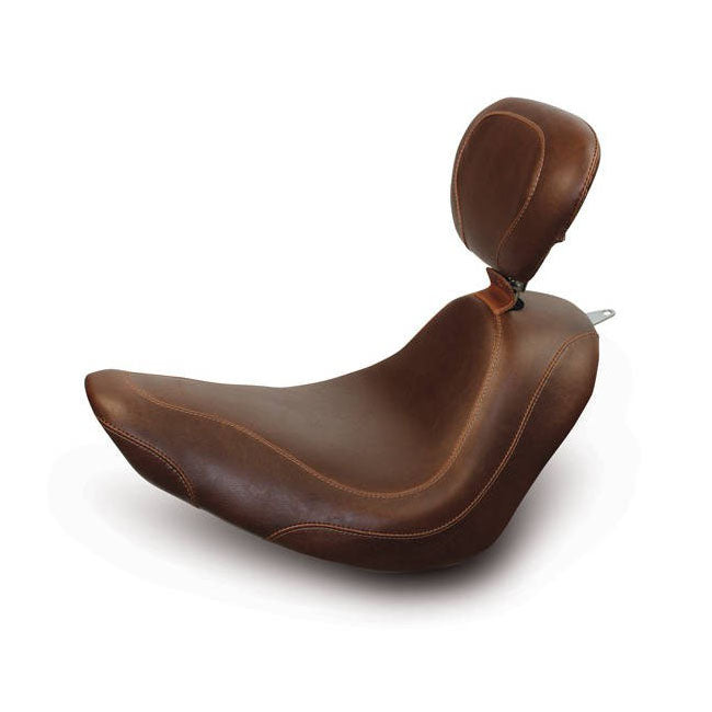 Mustang, Wide Tripper Solo Seat. With Rider Backrest for 06-10 FXST; 07-17 FLSTF Fatboy; 08-11 FLSTSB Cross Bones