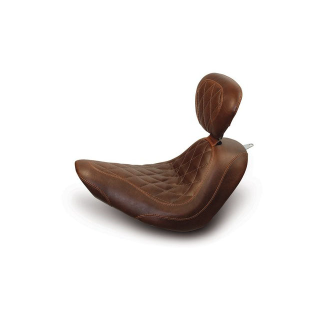 Mustang, Wide Tripper Solo Seat. With Rider Backrest for 06-10 FXST; 07-17 FLSTF Fatboy; 08-11 FLSTSB Cross Bones
