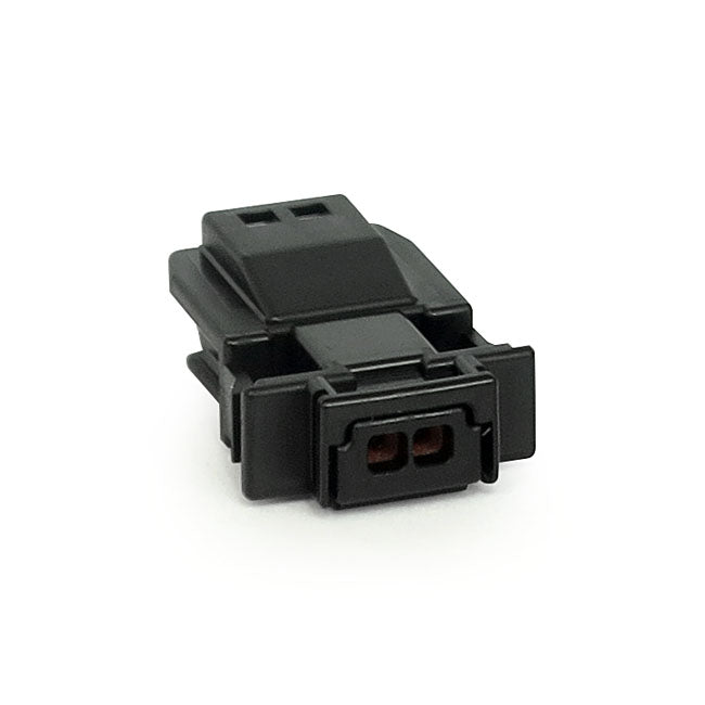 Namz, Jae Mx-1900 Connector. Black, Receptable, 2-Pins for 11-20 Softail; 12-17 Dyna; 14-20 Touring; 14-20 XL; 17-20 Xg750A