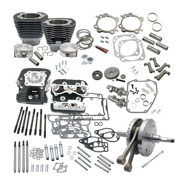 S&S, 124" Twin Cam Softail Hot Set-Up Kit With Heads. Black for 07-17 Softail