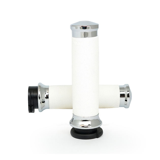 Avon Custom Contour Grips, Chrome/White for 96-21 H-D With Dual Throttle Cables (Excl. Street)