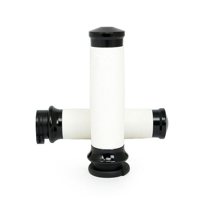 Avon Custom Contour Grips Black Anodized/White for 96-21 H-D With Dual Throttle Cables (Excl. Street)