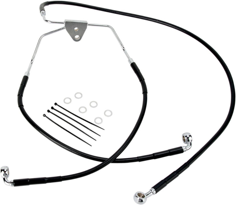 Drag Specialties Front Brake Line Black Vinyl Coated Stainless Steel Extended 10" - Part #17412513 - Hogparts UK