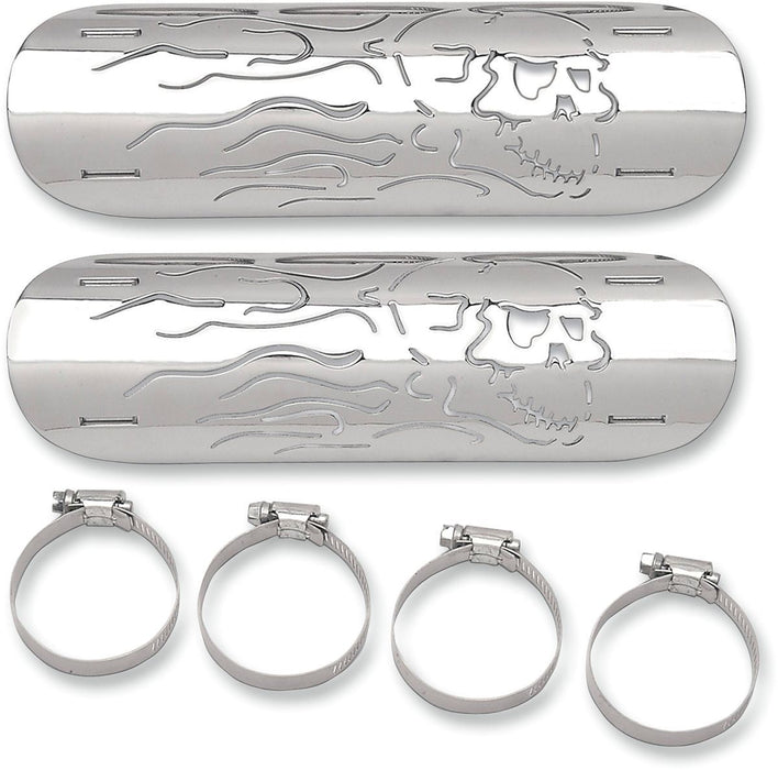 Drag Specialties Heat Shield Flaming Skull Chrome - Part #18610102 - Hogparts UK