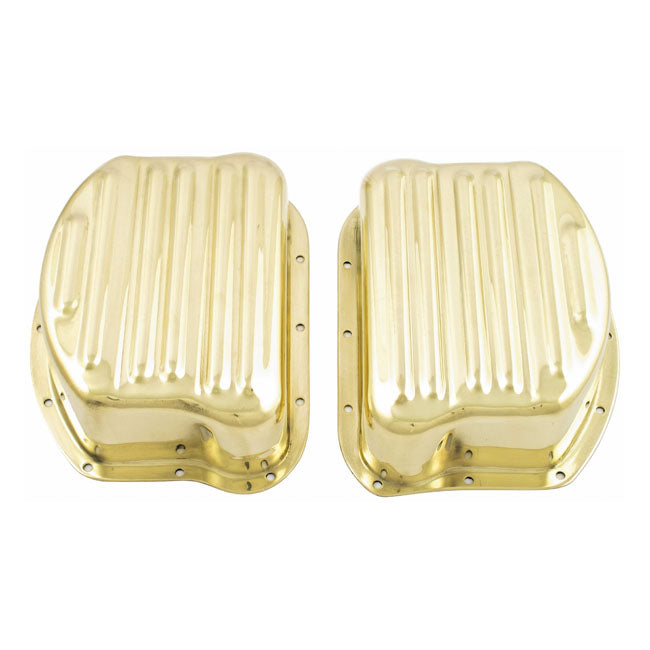 Paughco, Rocker Covers. Ribbed Style Brass. Polished for 48-65 Panhead