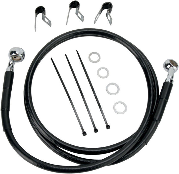 Drag Specialties Front Brake Line Black Vinyl Coated Stainless Steel Extended 8" - Part #17412542 - Hogparts UK