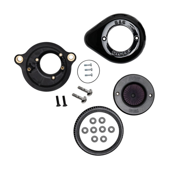 S&S, 'Air Stinger Stealth' Air Cleaner Kit. Teardrop, Black for 18-20 Softail; 17-20 Touring; 17-20 Trikes