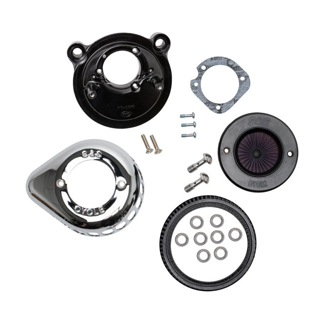 S&S, 'Air Stinger Stealth' Air Cleaner Kit. Teardrop, Chrome for 07-20 XL