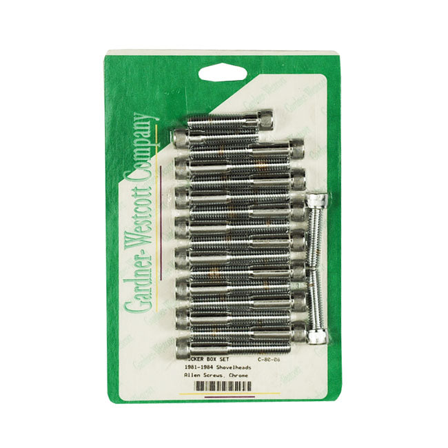 Gw, Shovel Rocker Box Bolt Kit. Allen, Chrome for L81-84 Shovelhead