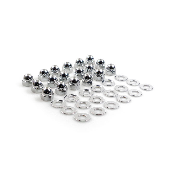 Gw, Shovel Rocker Box Top Nut Kit. Chrome, Low Crown Acorn for 66-84 Shovel