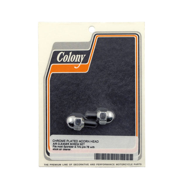 Colony Air Cleaner Screws for 67-E78 Big Twin; 66-85 XL, XLS, XLX (Excl. 79-82 XL, XLCH, XLS) With Oval Air Cleaner (2 Used); 54-65 K, KH, XL With Round Air Cleaner (1 Used)