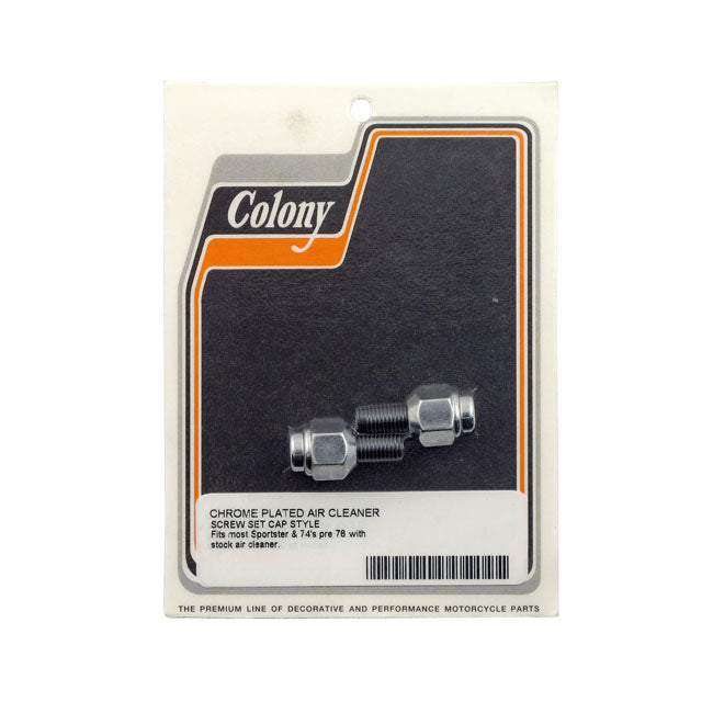 Colony Air Cleaner Screws for 67-E78 Big Twin; 66-85 XL, XLS, XLX (Excl. 79-82 XL, XLCH, XLS) With Oval Air Cleaner (2 Used); 54-65 K, KH, XL With Round Air Cleaner (1 Used)
