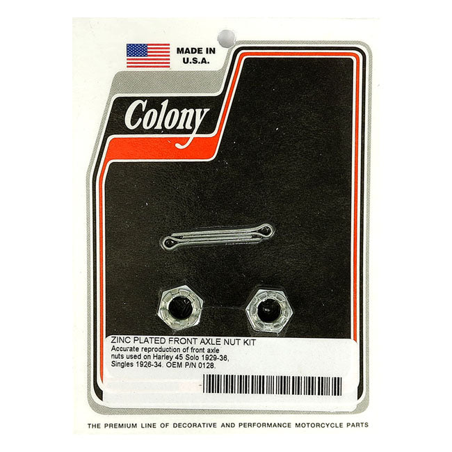 Colony Axle Nut Kit. Front for 29-36 45" Sv Solo; 26-34 Single Cyl H-D