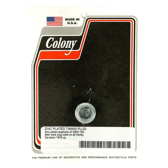 Colony, Timing Plug. Oem Style Allen. Zinc for 38-99 Big Twin(Excl. Twin Cam); 52-03 XL; 38-73 45" Flathead : Timing Plug. L1981 FLH 80 Classic; 54-81 K, XL : Oil Tank. 80-82 FXWG : Foot Lever & Bracket Assembly Rear Brake.