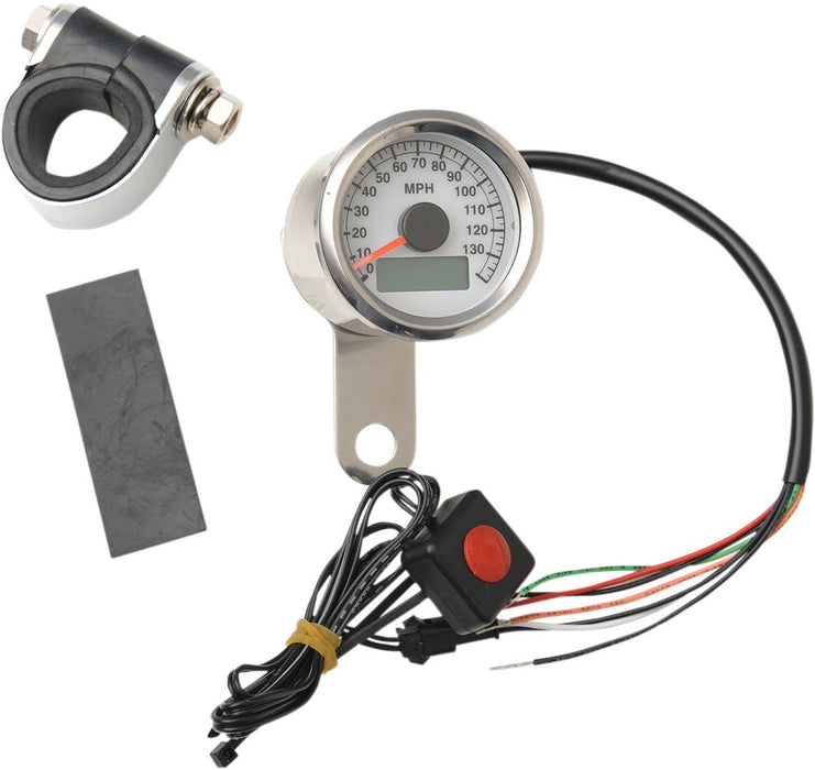 Drag Specialties Electronic Speedometer 1.8" Polished White Face - Part #22100173 - Hogparts UK