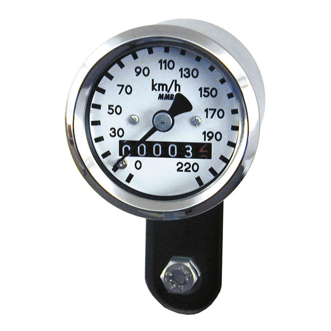 mmb 48mm Ultra Mini Speedo Chrome/White Kmh 1:1 Drive Ratio for 67-83 FL,FX Transmission Drive