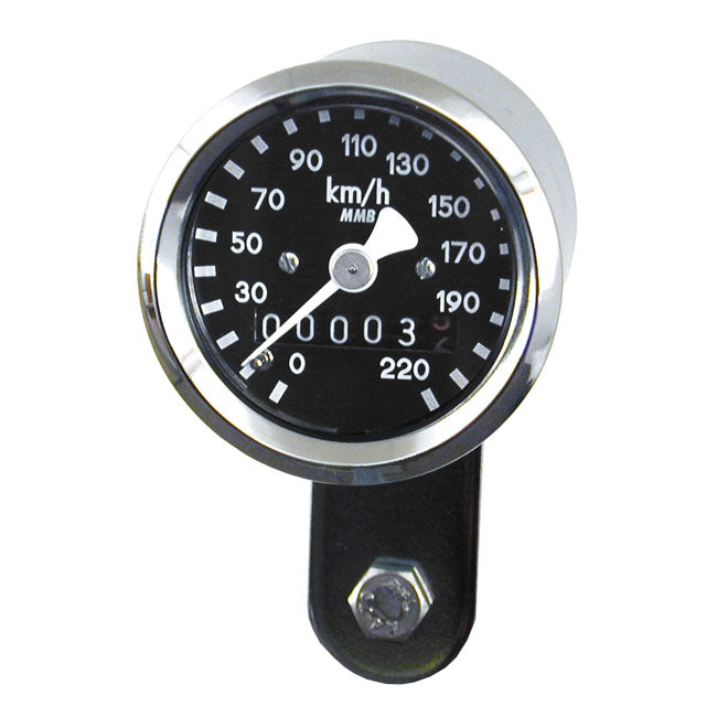 MMB 48mm Ultra Mini Speedo Chrome/Black Kmh 1:1 Drive Ratio for 67-83 FL,FX Transmission Drive