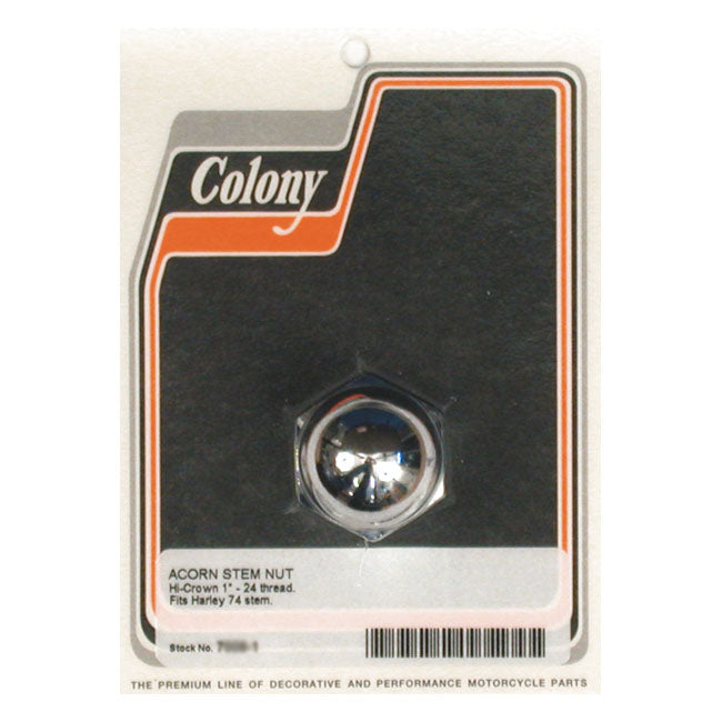 Colony Stem Nut, Acorn for 49-84 Fl; 80-86 FXWG; 84-15 Softail (Excl. FLST & Springers); 13-17 FXSB; 93-17 FXDWG; 06-17 Dyna; 80-13 Flt/Touring