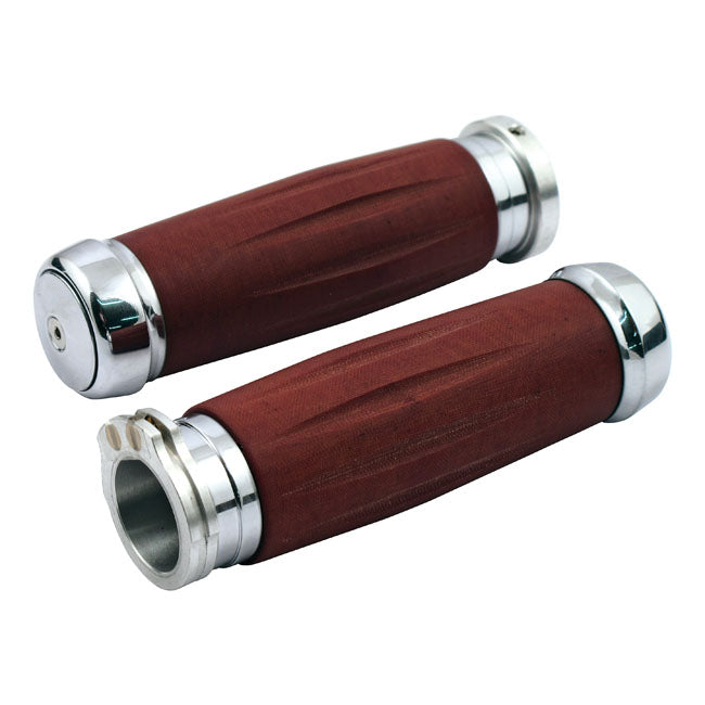 Riverside, Bakelite® Retro Handlebar Grip Set. Chrome for 74-20 H-D With Single Or Dual Throttle Cables (Excl. Street)