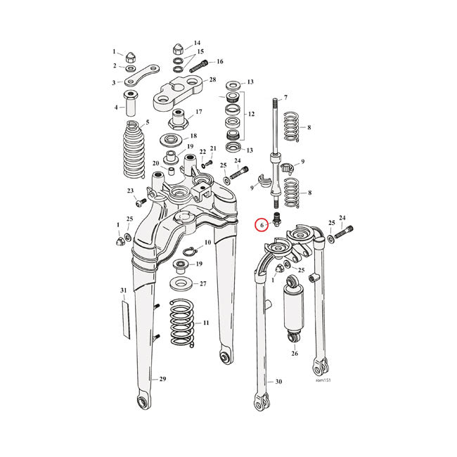 Acorn Nut Lower Spring Rod for 88-06 FXSTS; 97-09 FLSTS