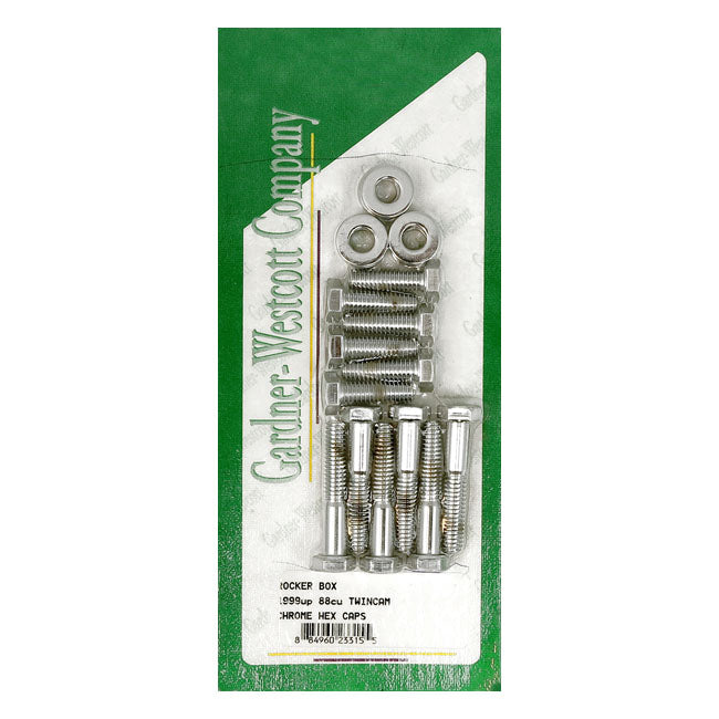 Gw, Rocker Box Top Bolt Kit. Hex, Chrome for 99-17 Twin Cam
