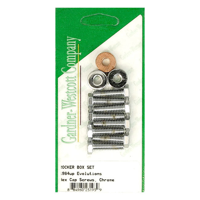Gw, Rocker Box Top Bolt Kit. Hex, Chrome for 84-99Evo Big Twin; 86-20 XL
