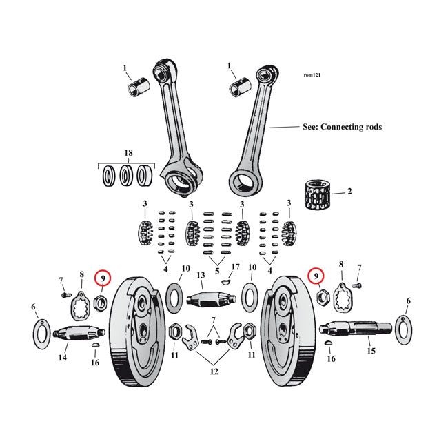 Nut, Crankpin. 37-73 45" Flathead for 37-73 45" (750Cc) Flathead