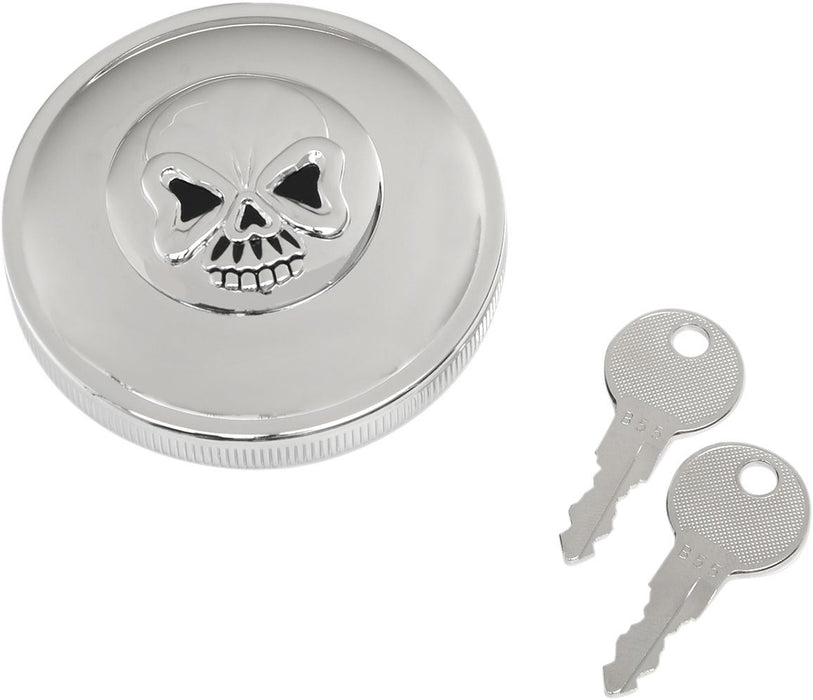 Drag Specialties Gas Cap Screw-In Locking Skull Non-Vented Chrome - Part #07030689 - Hogparts UK