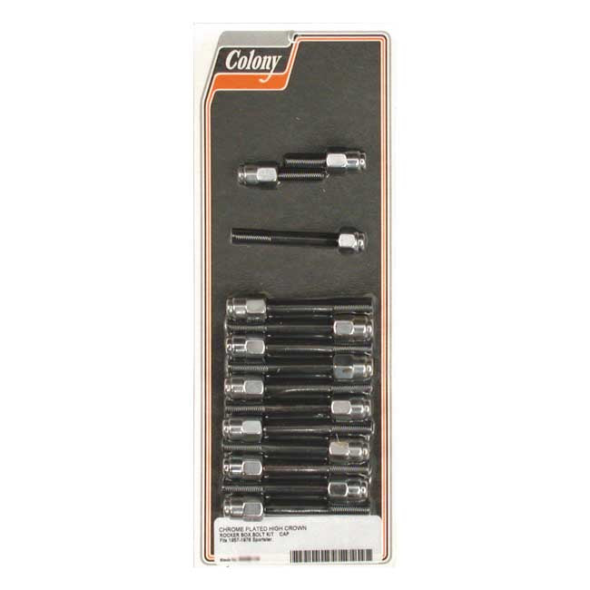 Colony, Sportster Rocker Box Bolt Kit. Cap Style, Chrome for 57-76 XL