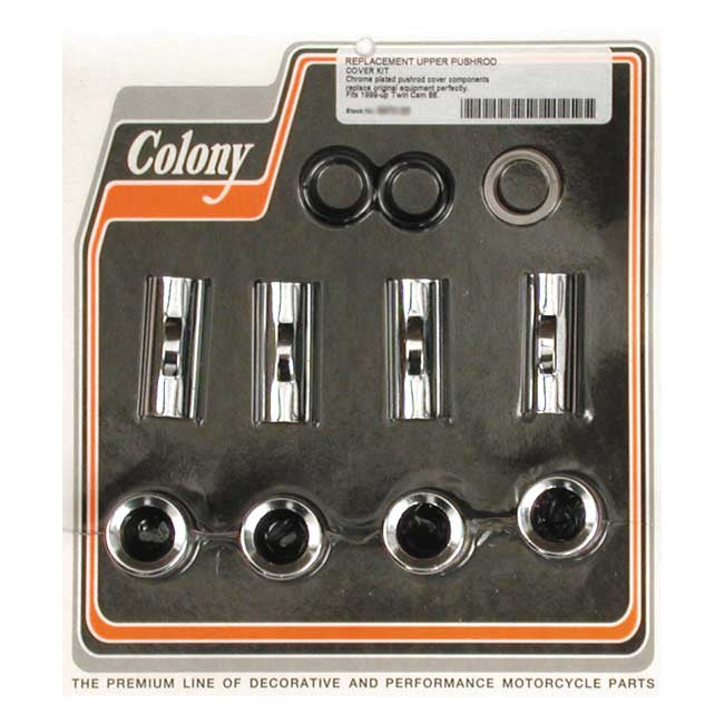 Colony, 99-Up Upper Pushrod Cover Kit. Chrome for 99-17 Twin Cam; 17-20 M8