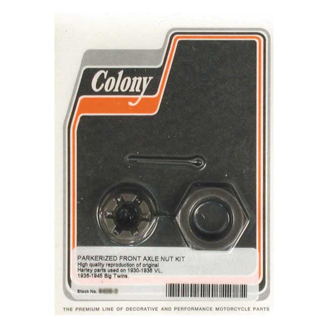 Colony Axle Nut Kit. Front for 36-45 Big Twin; 30-36 Big Twin Sv