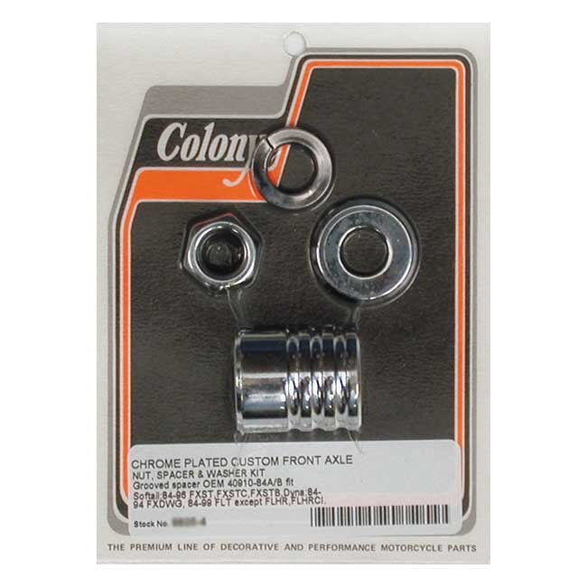 Colony Axle Spacer Kit Front, Grooved for 84-96 FXST/C/B; 93-94 FXDWG; 84-99 Flt (Excl. FLHR/Ci)